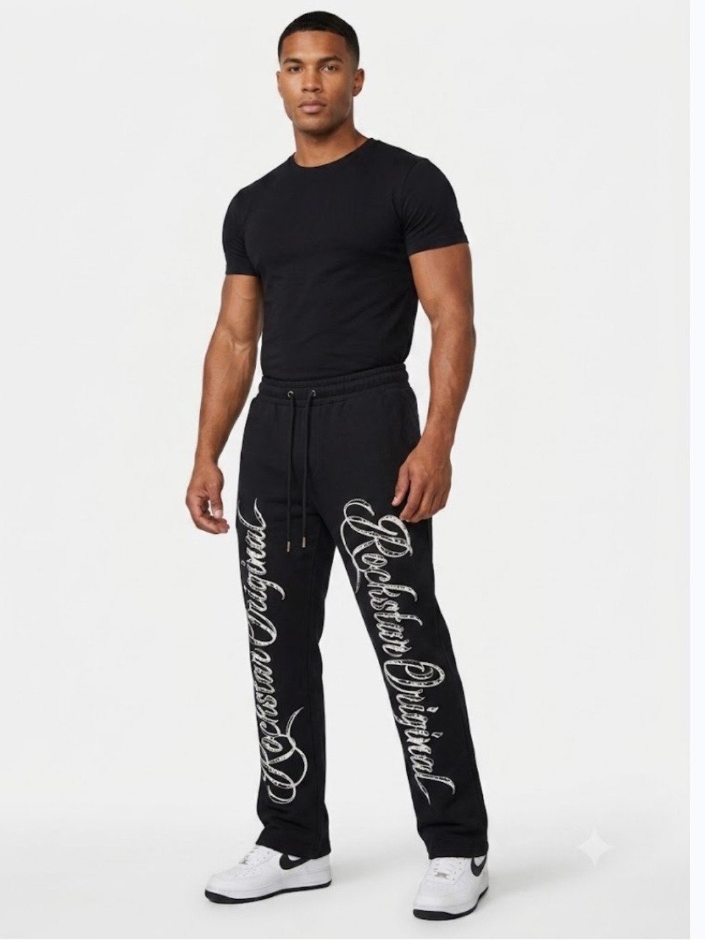 Rockstar Original Black Graphic Script Logo Sweatpants - Size XL